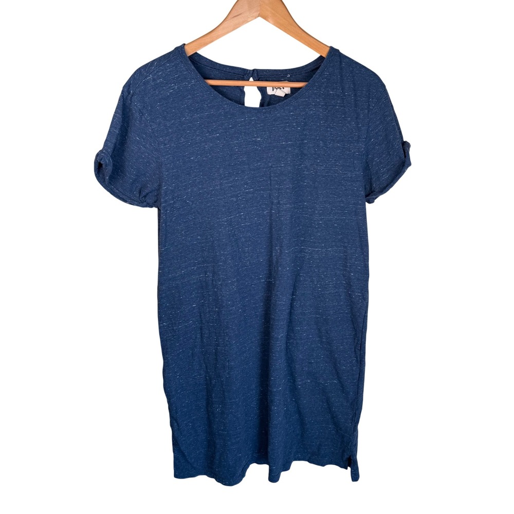 Pact Organic Cotton T-Shirt Dress Womens Medium Blue Heather Slub Keyhole Back